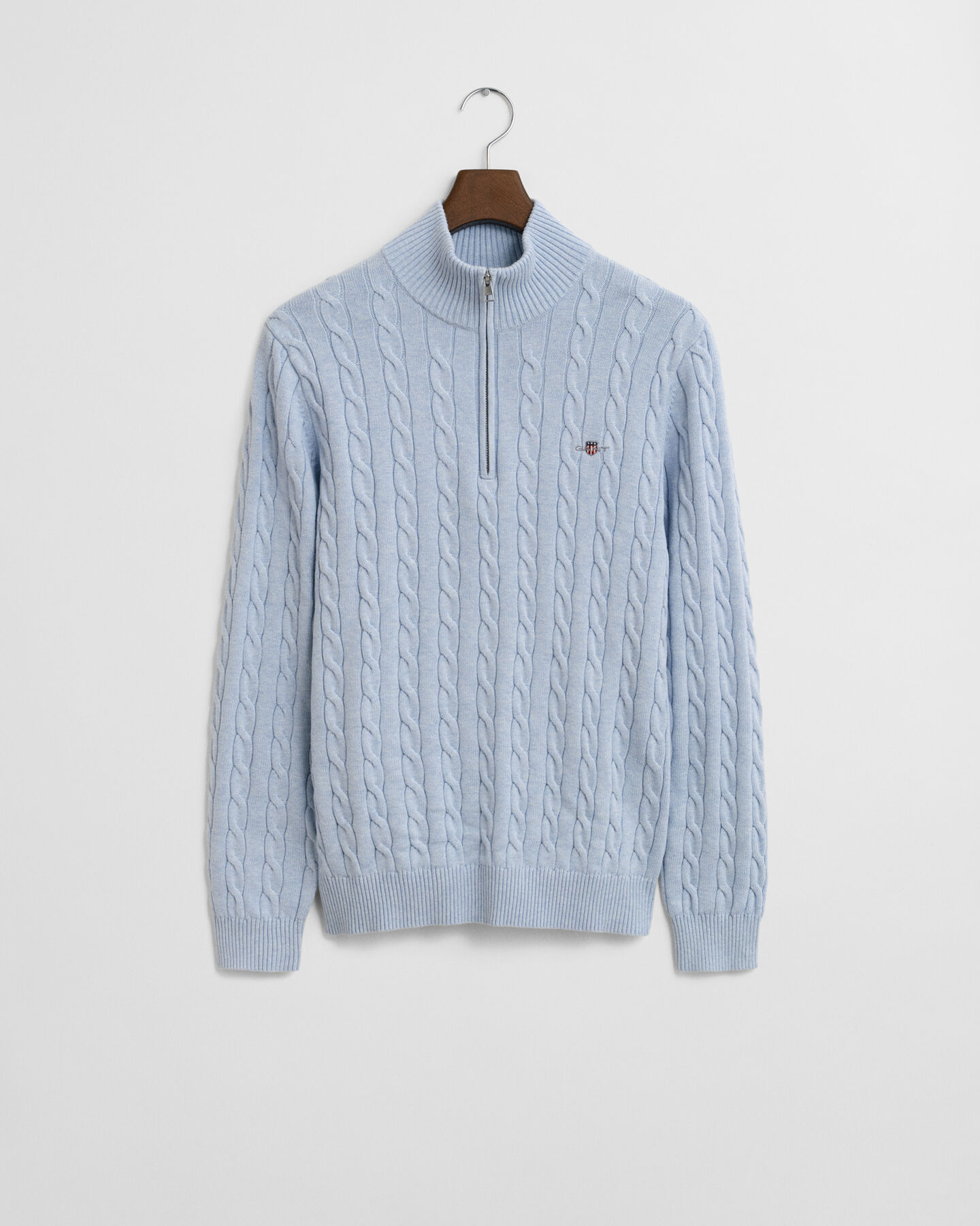 Kabelstickad bomullströja med dragkedja vid halsöppningen