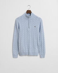 Kabelstickad bomullströja med dragkedja vid halsöppningen