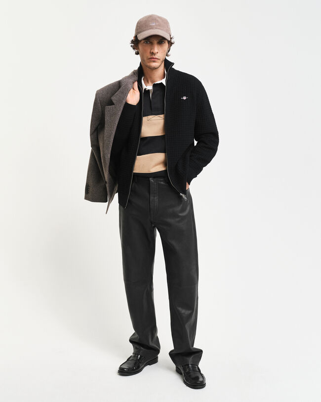 Bomullscardigan med struktur och dragkedja