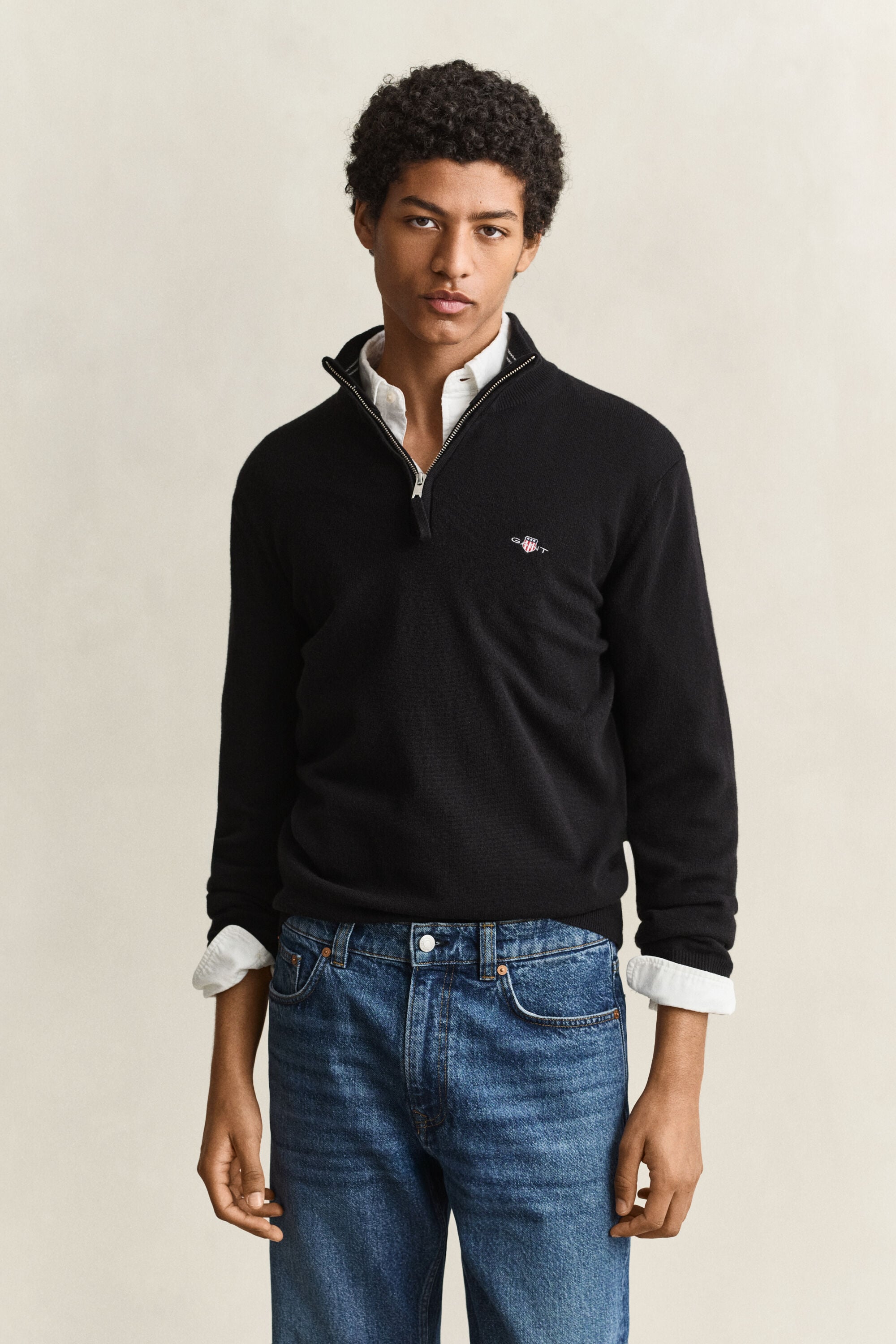 Tröja i lammull med half-zip