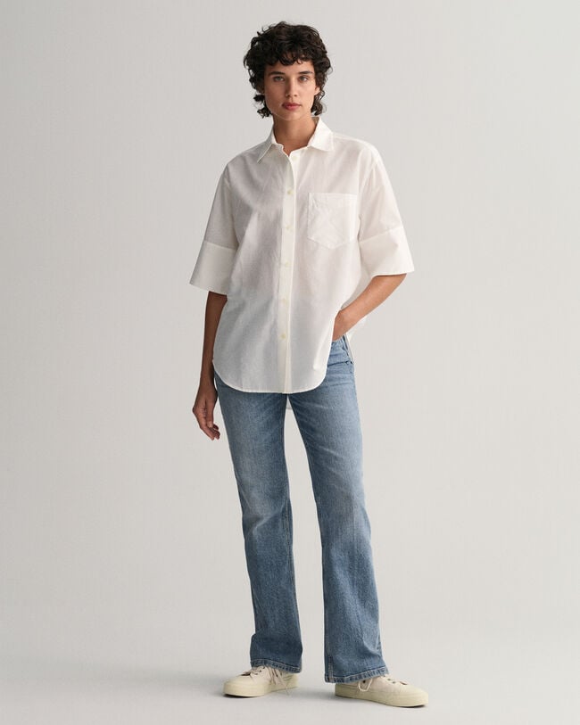 Relaxed fit kort&auml;rmad sidenskjorta