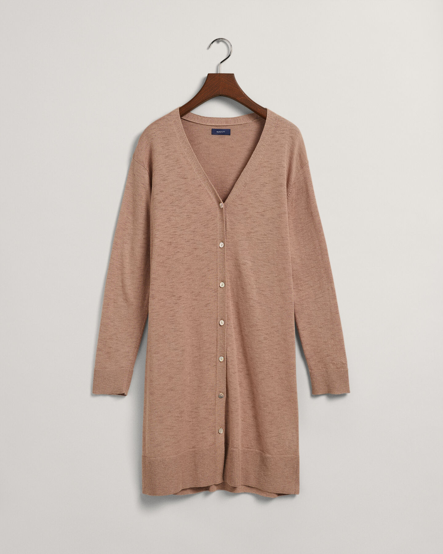 Lång V-ringad kofta i linneblandning