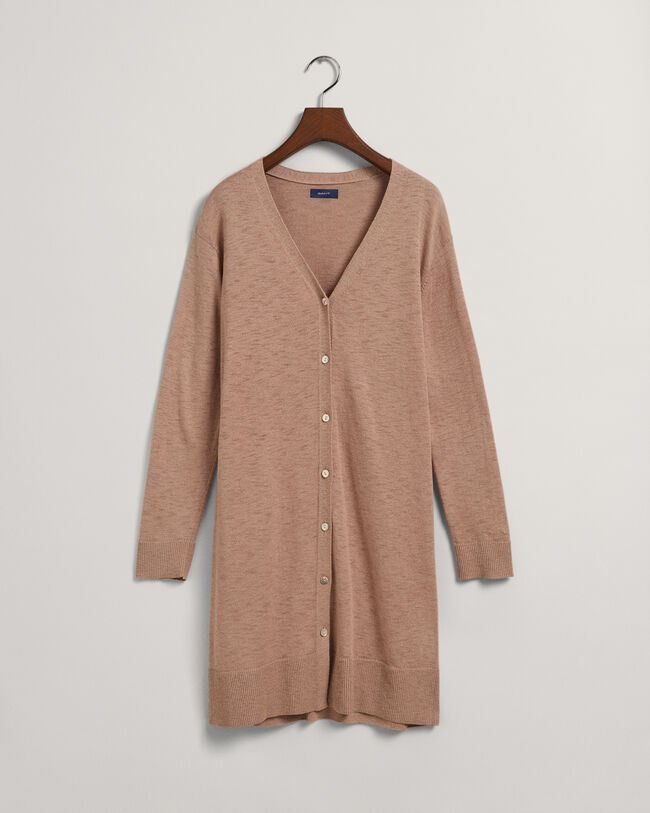 Lång V-ringad kofta i linneblandning