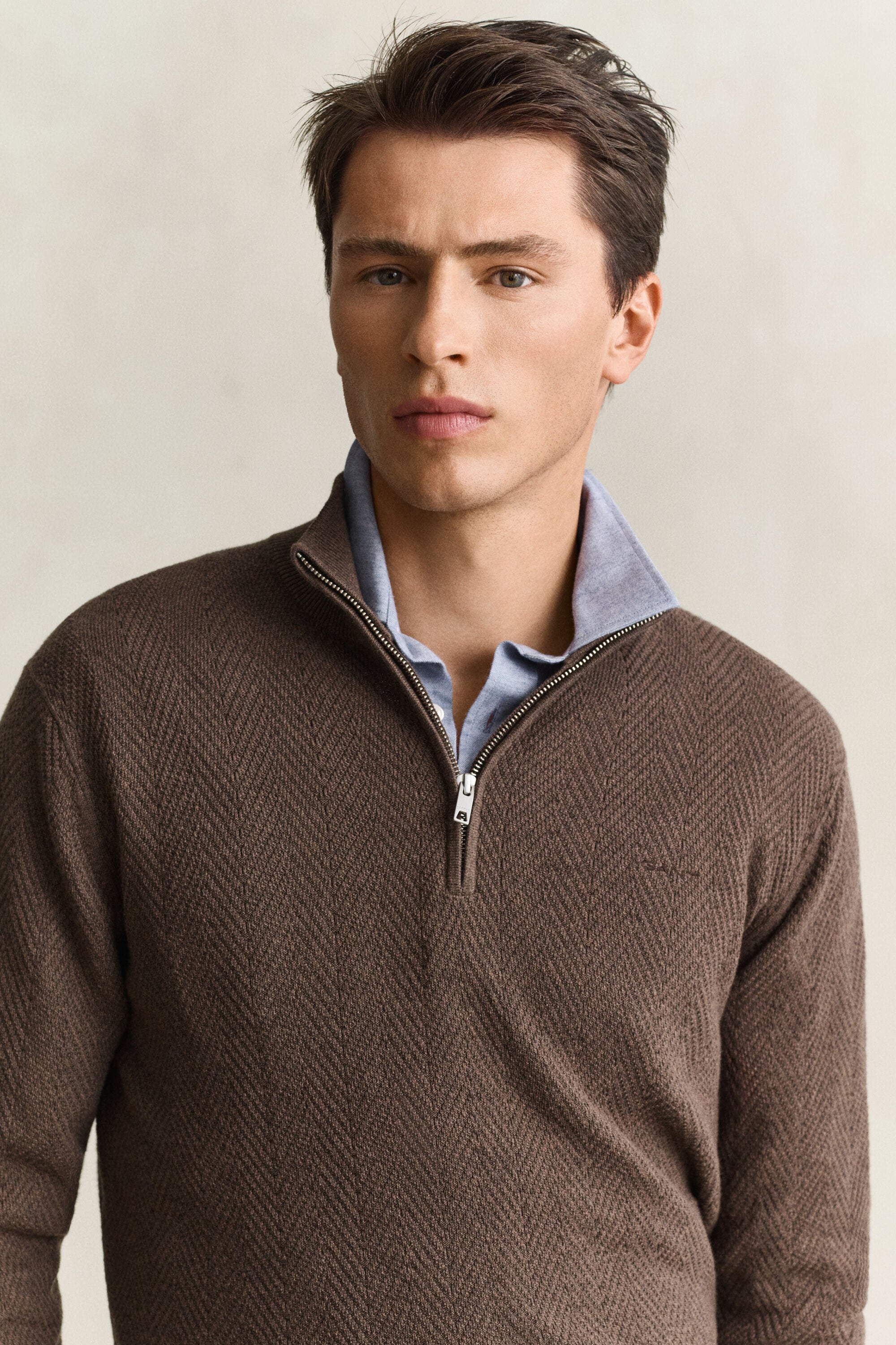 Fiskbensmönstrad half-zip tröja