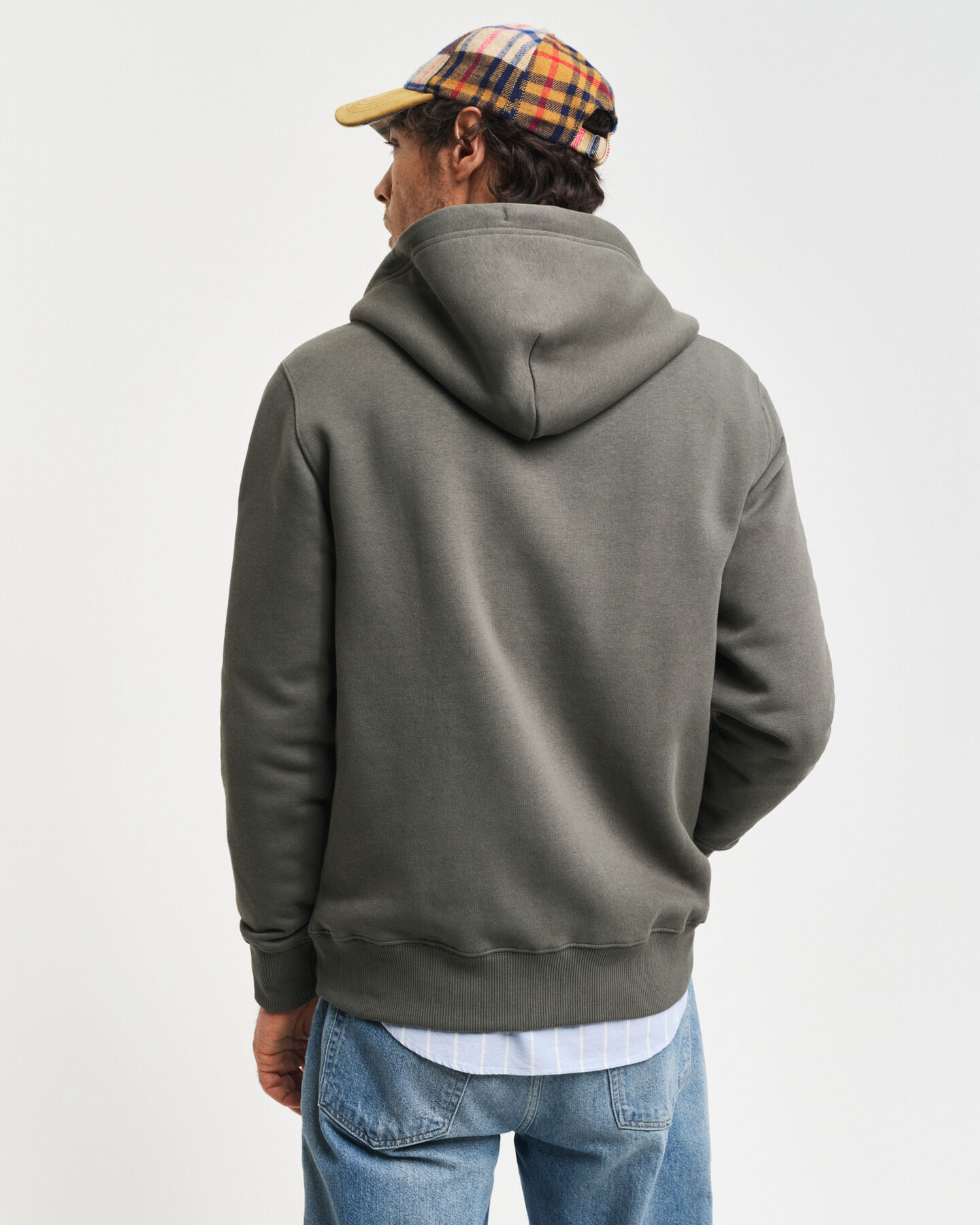 Hoodie med dragkedja och pr&auml;glat tryck