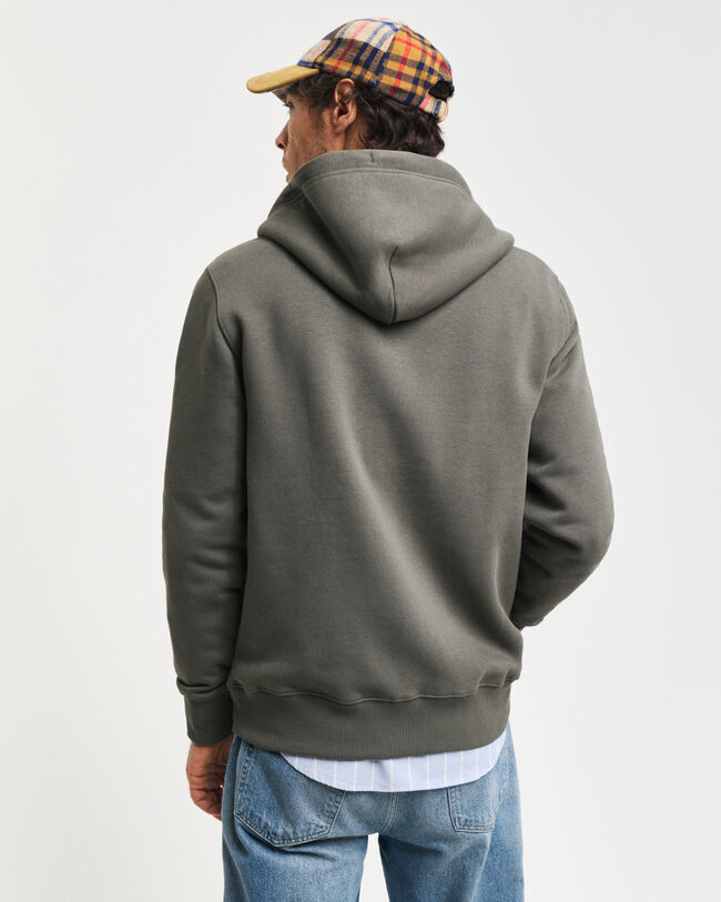 Hoodie med dragkedja och pr&auml;glat tryck