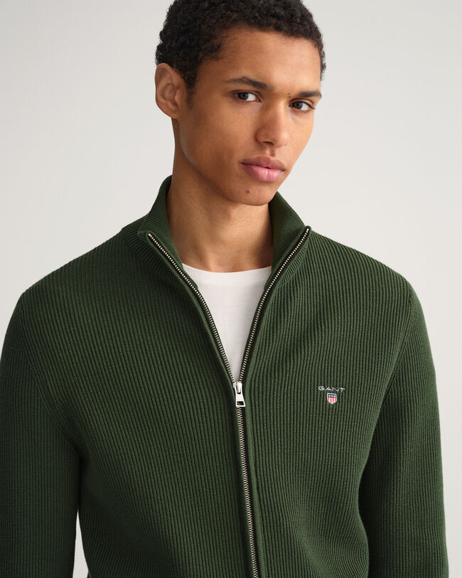 Ribbstickad tr&ouml;ja med dragkedja