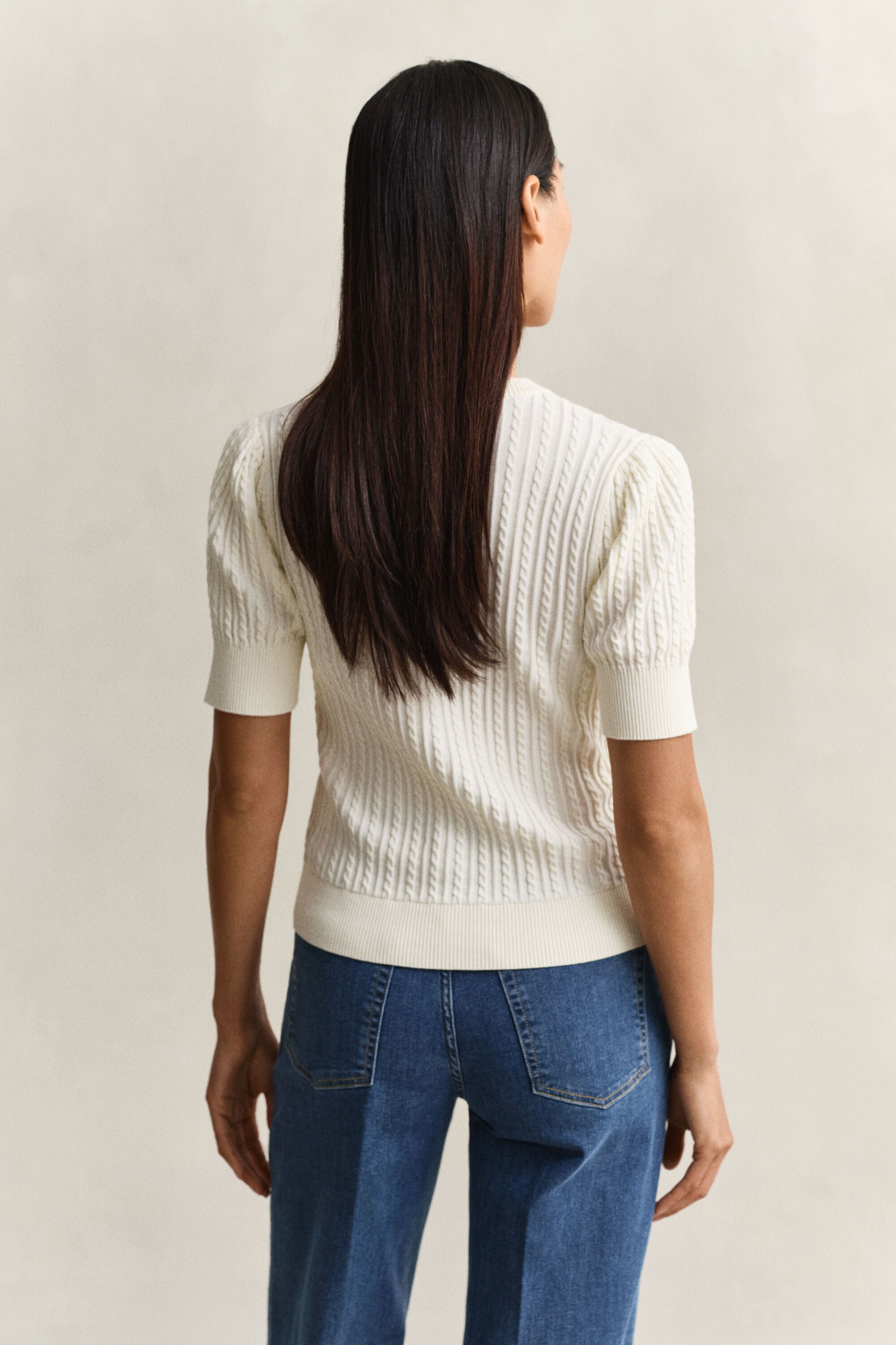 Kabelstickad bomullskofta