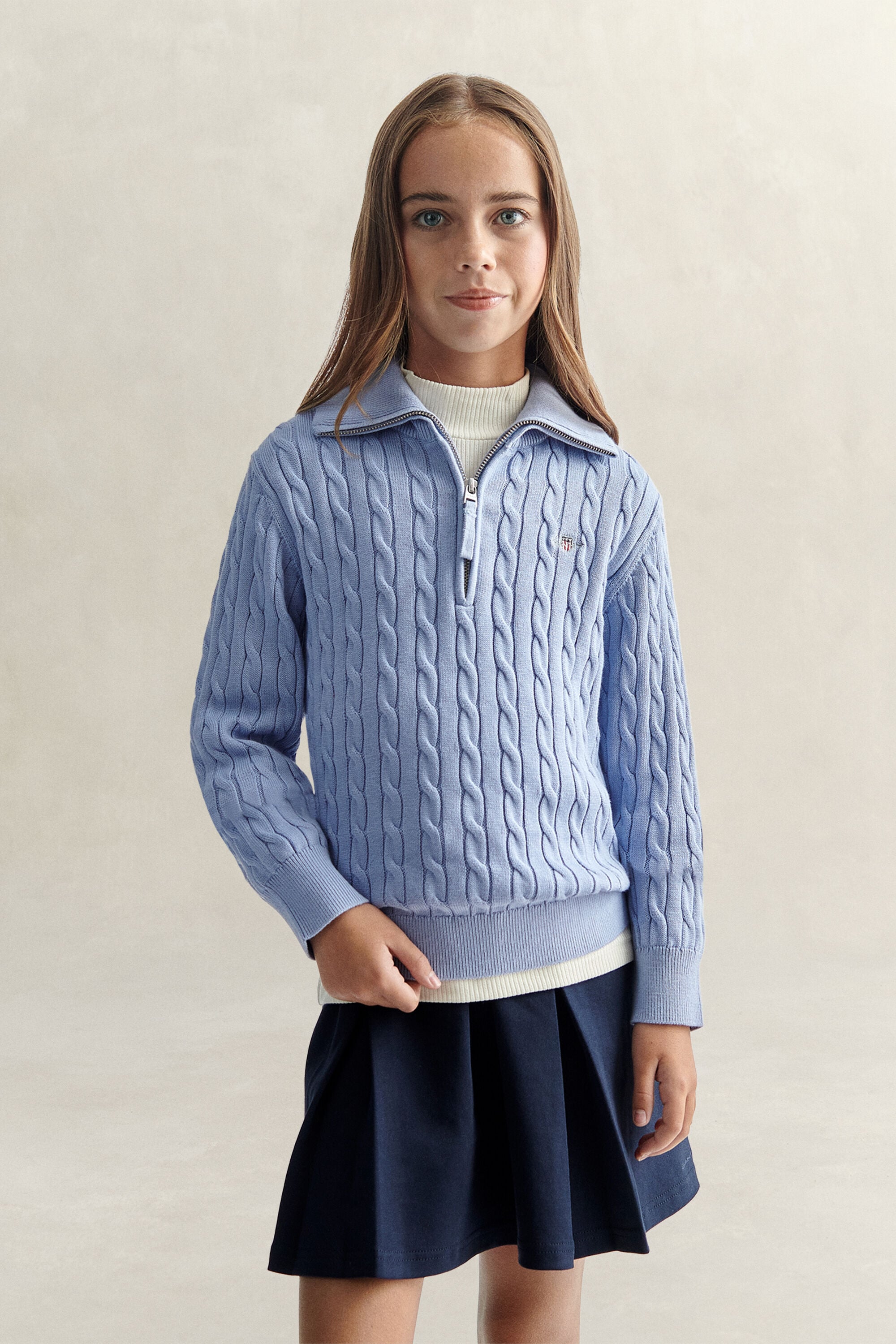 Teen Girls Cable Knit Half-Zip Sweater