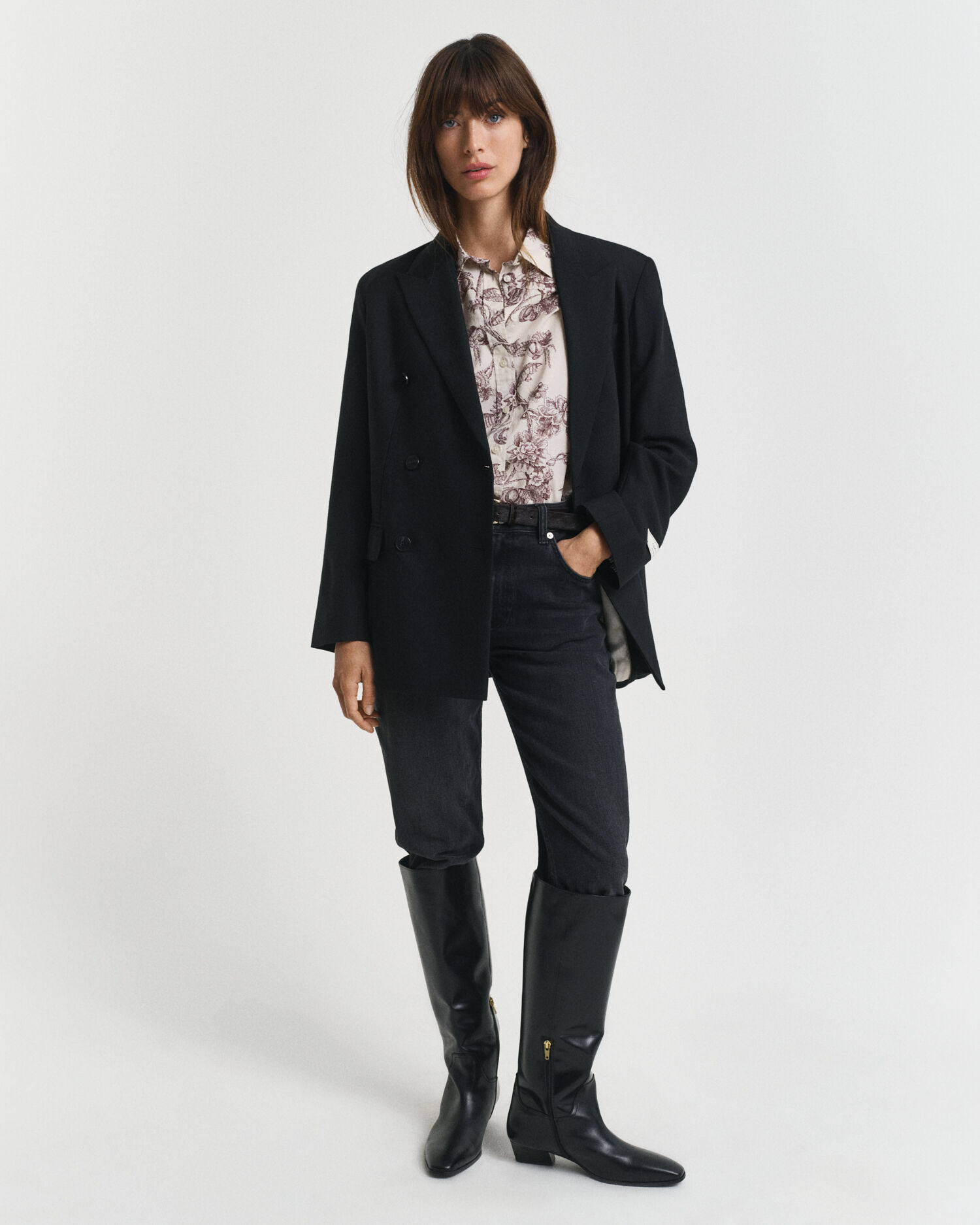 Regular fit trädmönstrad skjorta i bomullsvoile