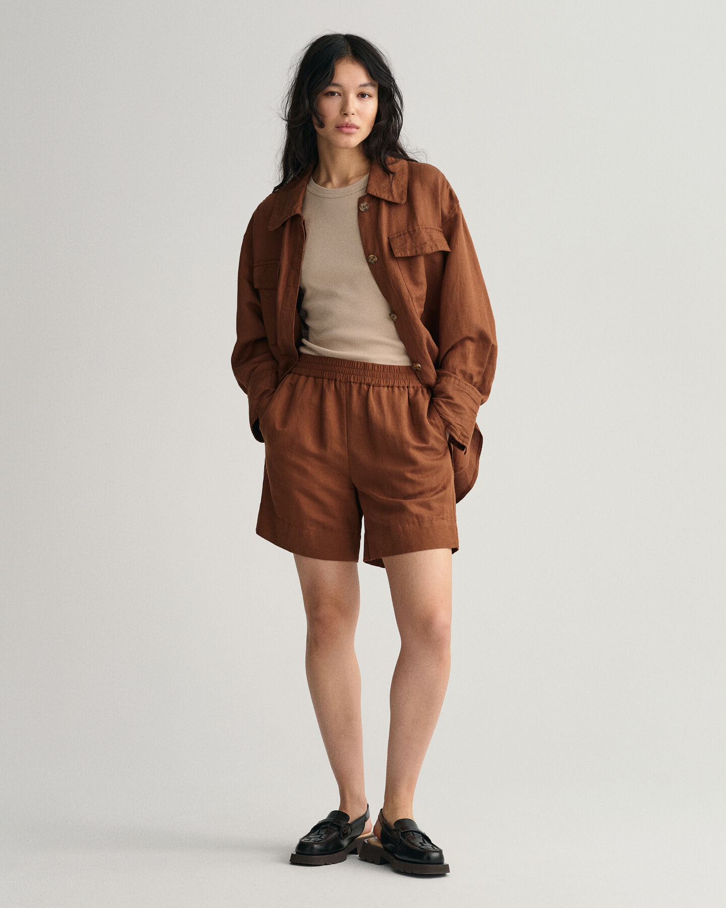 Dra-på-shorts i linne och viskos