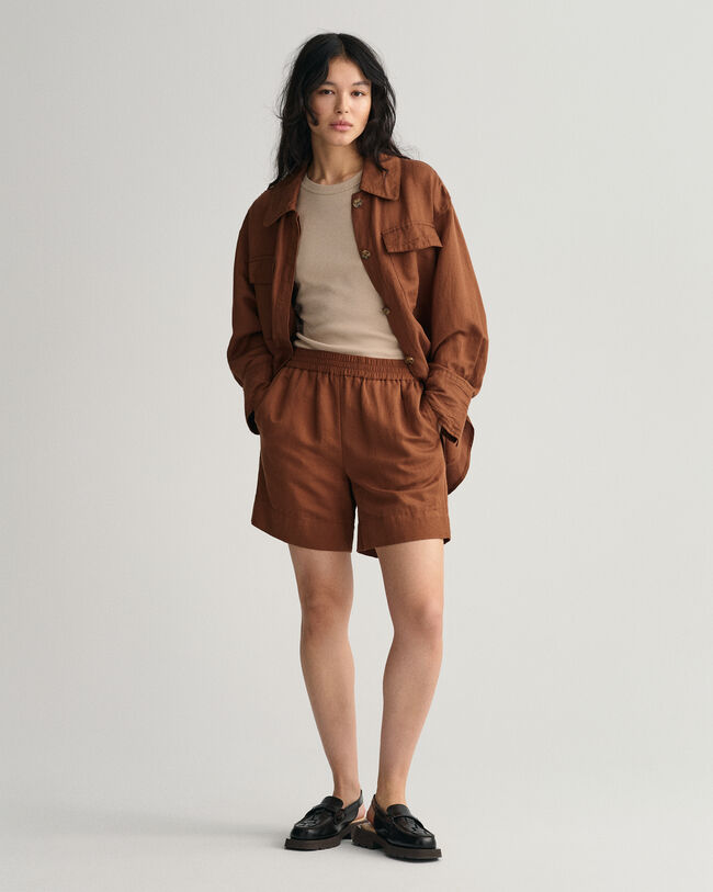 Dra-på-shorts i linne och viskos