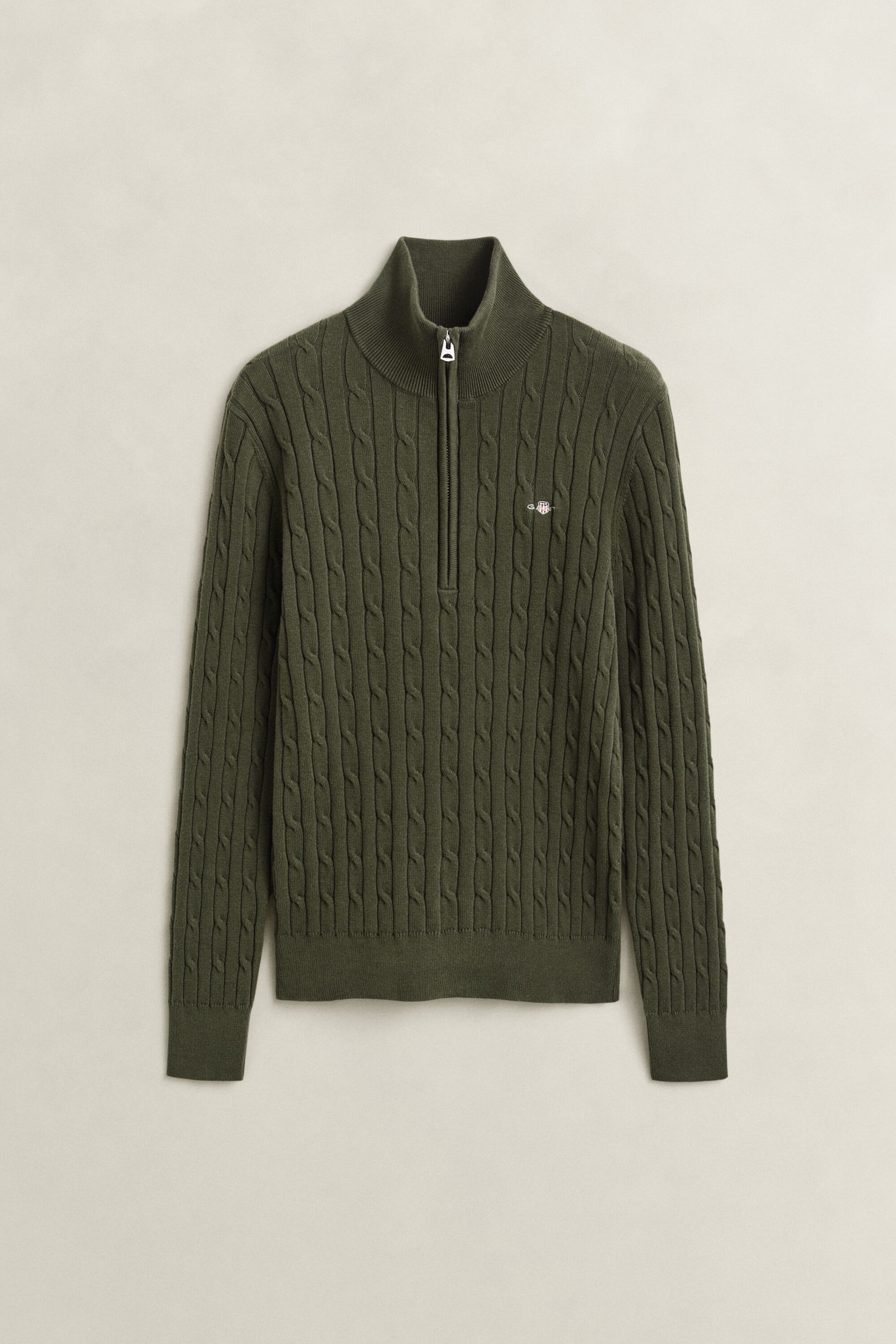 Stretchig kabelstickad tröja med half-zip