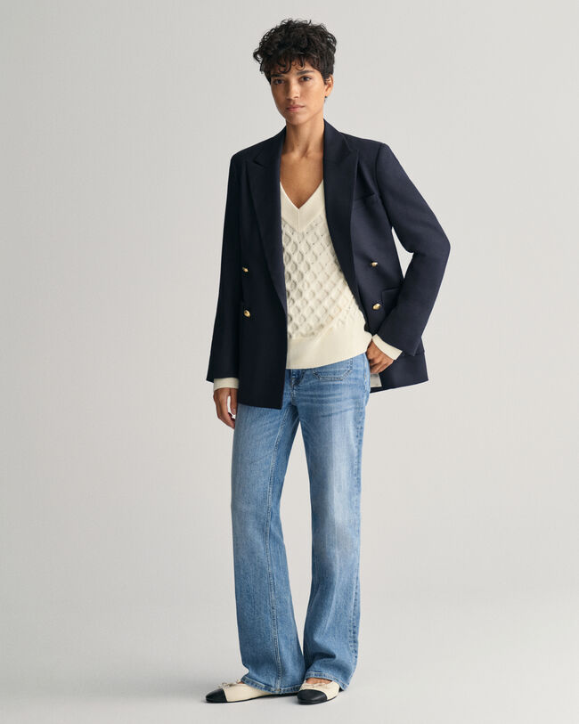 Stickad V-ringad tröja med struktur