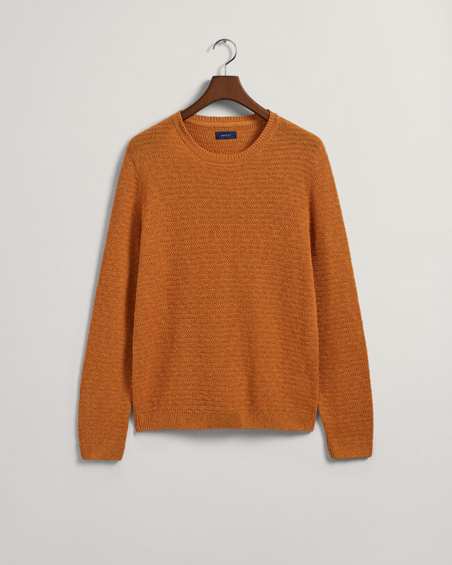 Crew neck tr&ouml;ja i bomull och linne med struktur