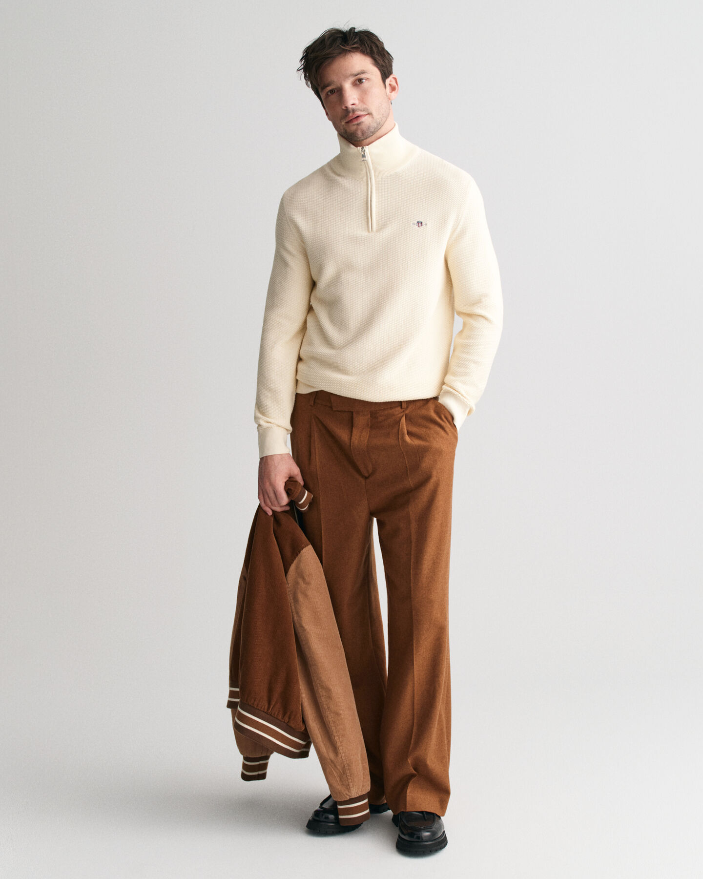 Bomullströja med mikrostruktur och halv dragkedja