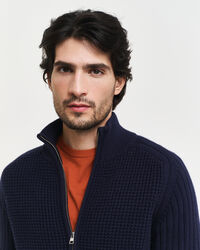 Cardigan i ullblandning med struktur och dragkedja