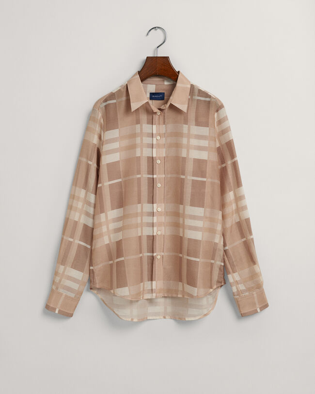 Regular fit rutig skjorta i silke och bomull