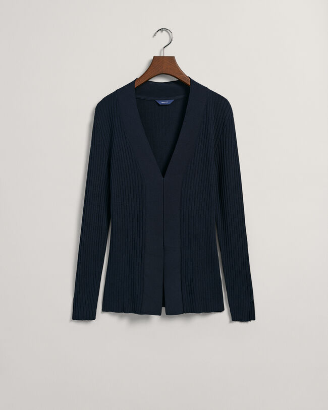 Ribbstickad tr&ouml;ja med V-ringning och l&aring;ng &auml;rm