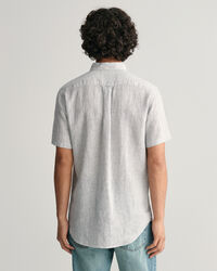 Regular fit randig kort&auml;rmad linneskjorta