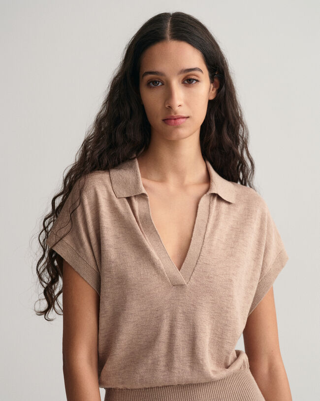 Klänning i linneblandning med krage