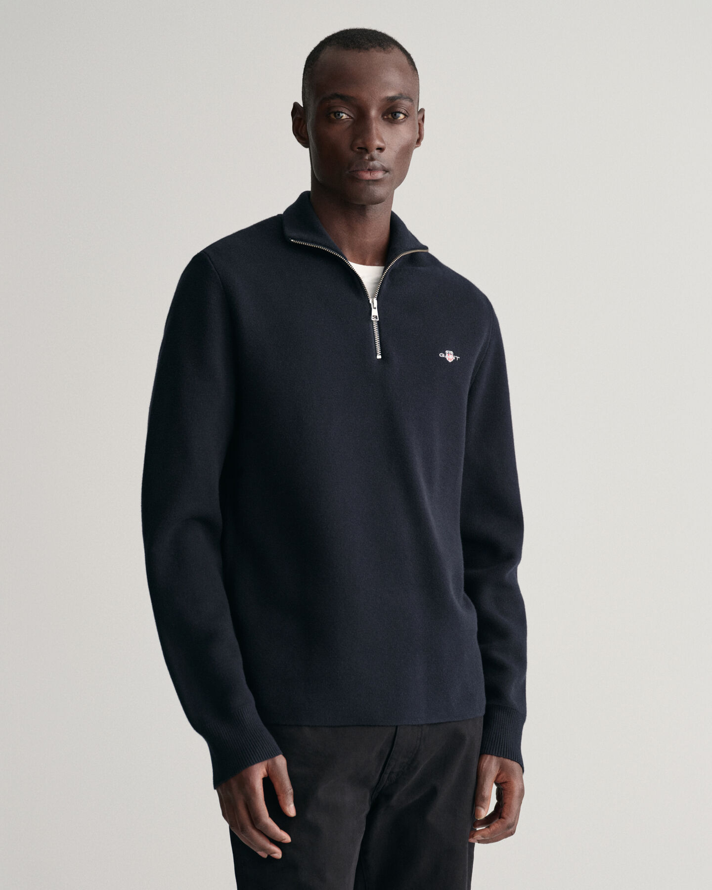 Milanostickad bomullströja med halv dragkedja