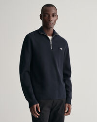 Milanostickad bomullströja med halv dragkedja