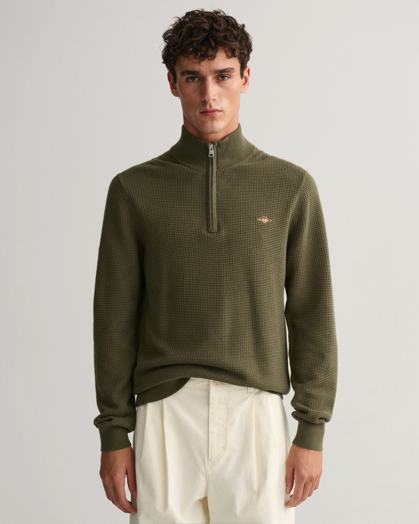 Half-zip bomullstr&ouml;ja med struktur