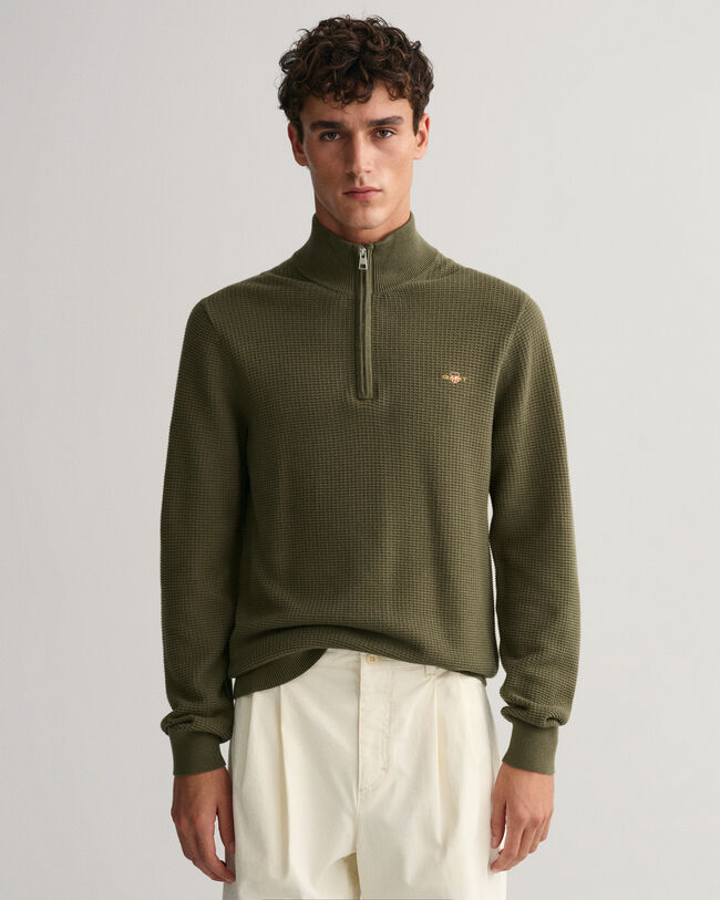 Half-zip bomullstr&ouml;ja med struktur