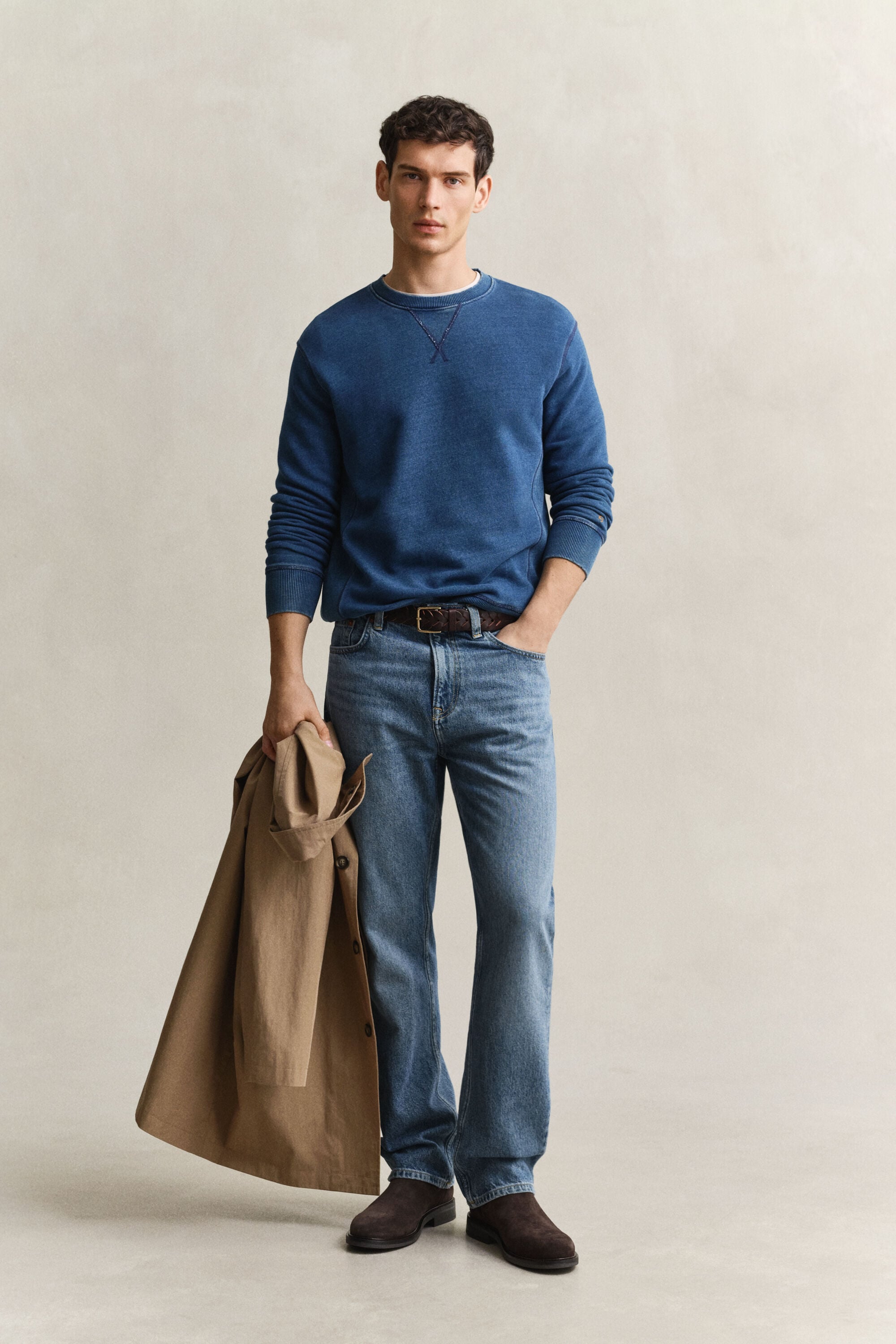 Indigofärgad rundhalsad sweatshirt