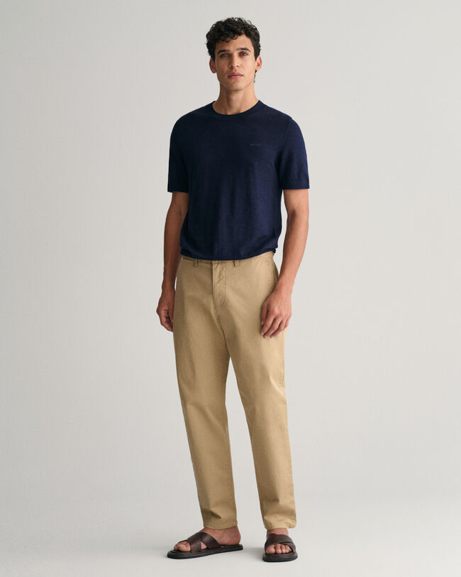 Stickad T-shirt i bomull och linne