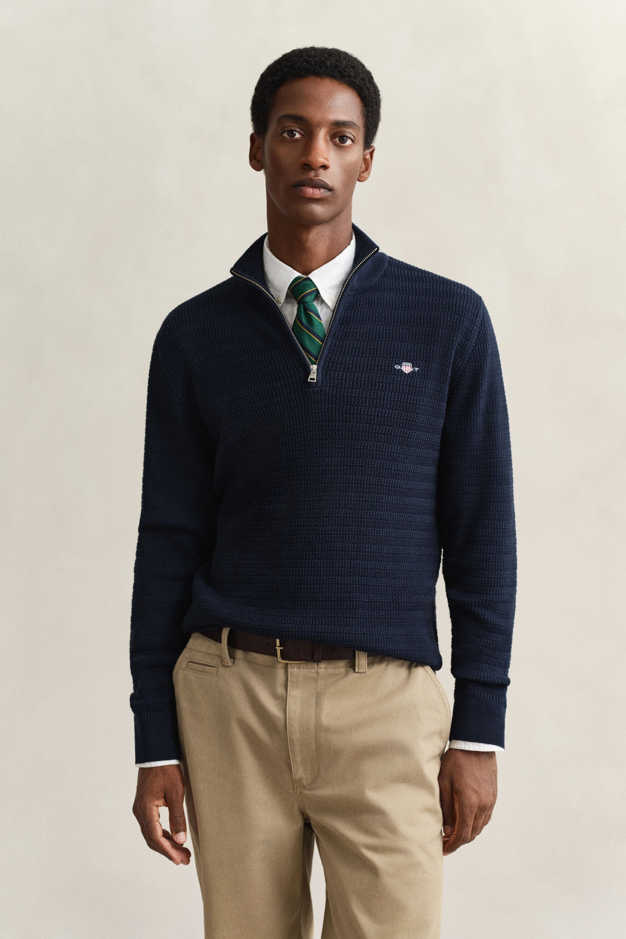 Minikabelstickad tröja med half-zip