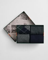 Fyrpack argylemönstrade och randiga strumpor i presentförpackning