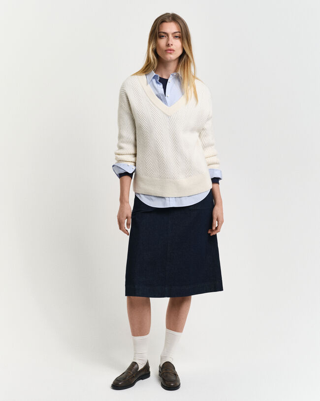 V-ringad tr&ouml;ja med fiskbensm&ouml;nster