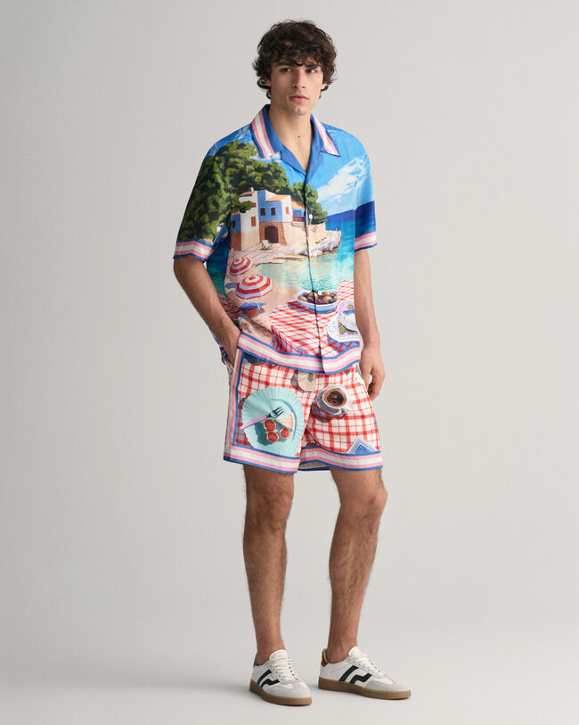 Relaxed fit landskapsmönstrad sidenskjorta