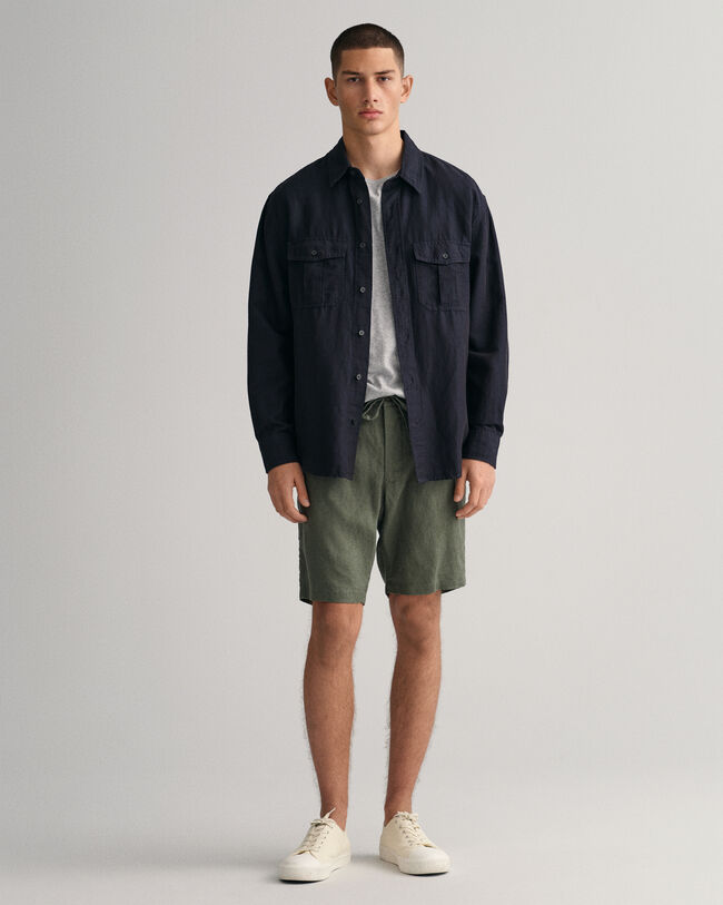 Relaxed fit linneshorts med dragsko