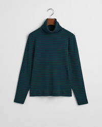 Randig ribbstickad polotröja med lång ärm