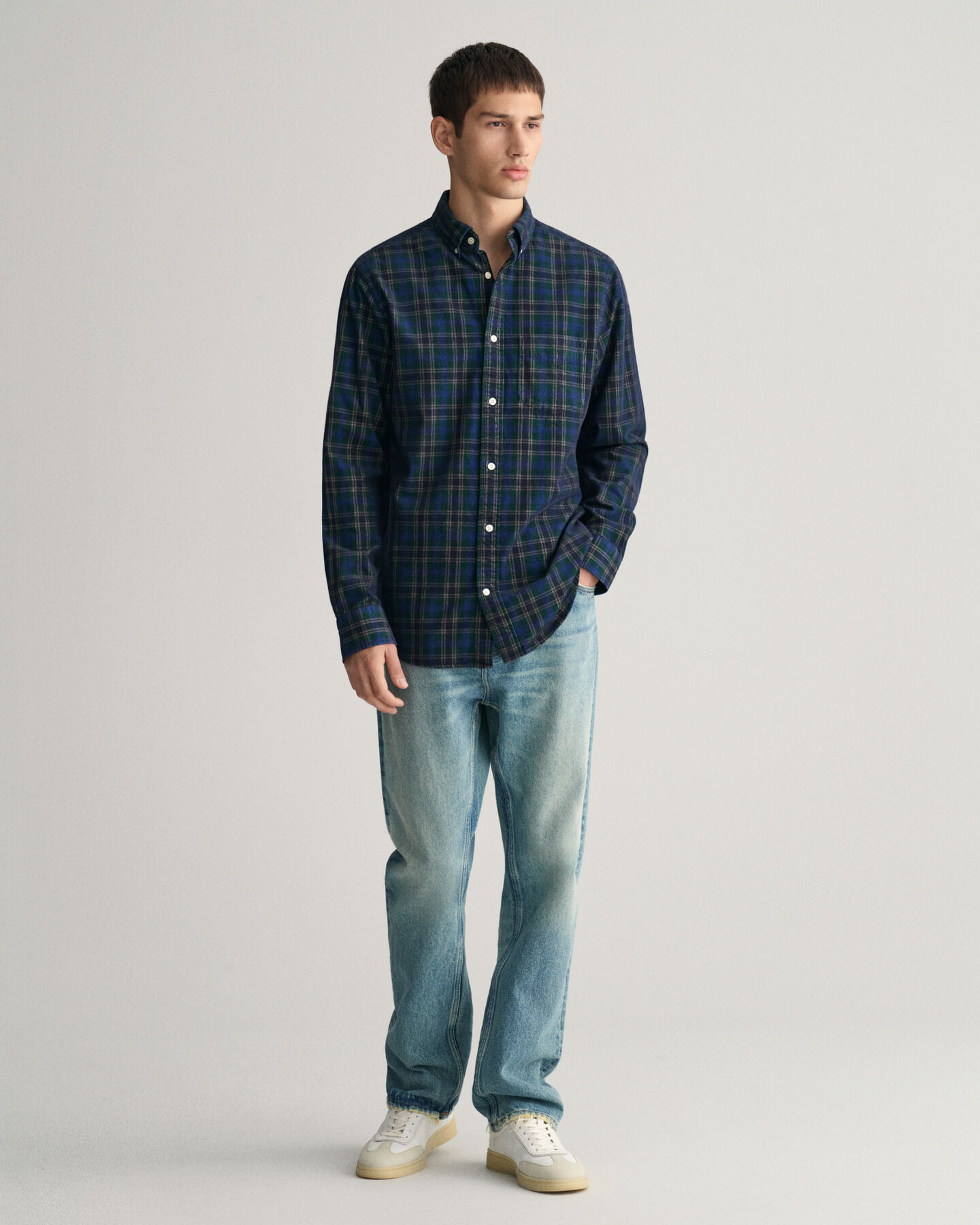 Regular fit rutig manchesterskjorta