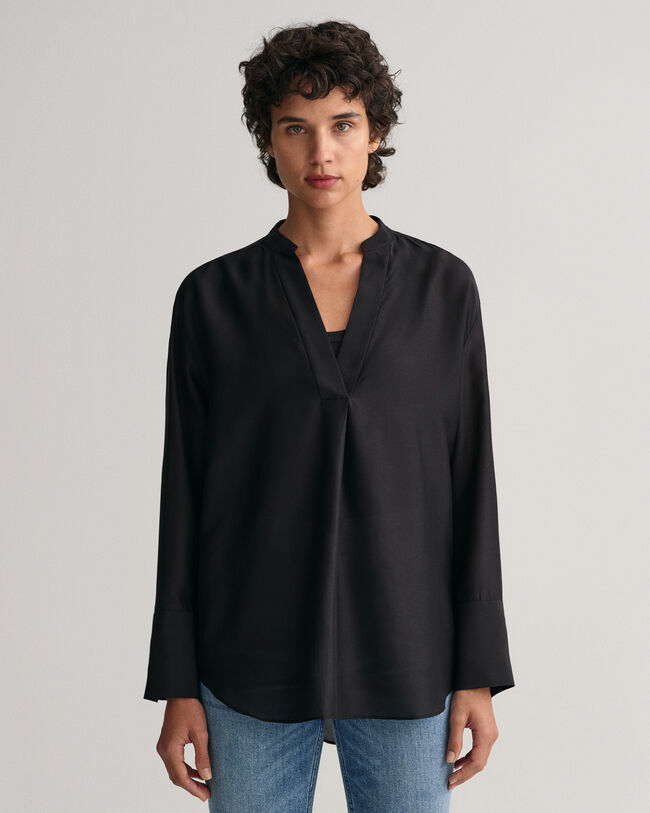 Relaxed fit blus med st&aring;krage
