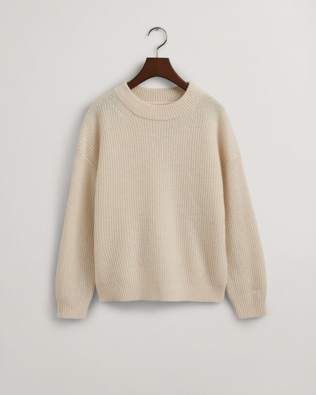 Ribbstickad crew neck tröja i ull