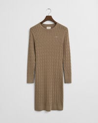 Kabelstickad klänning med rund halsringning i bomullsstretch