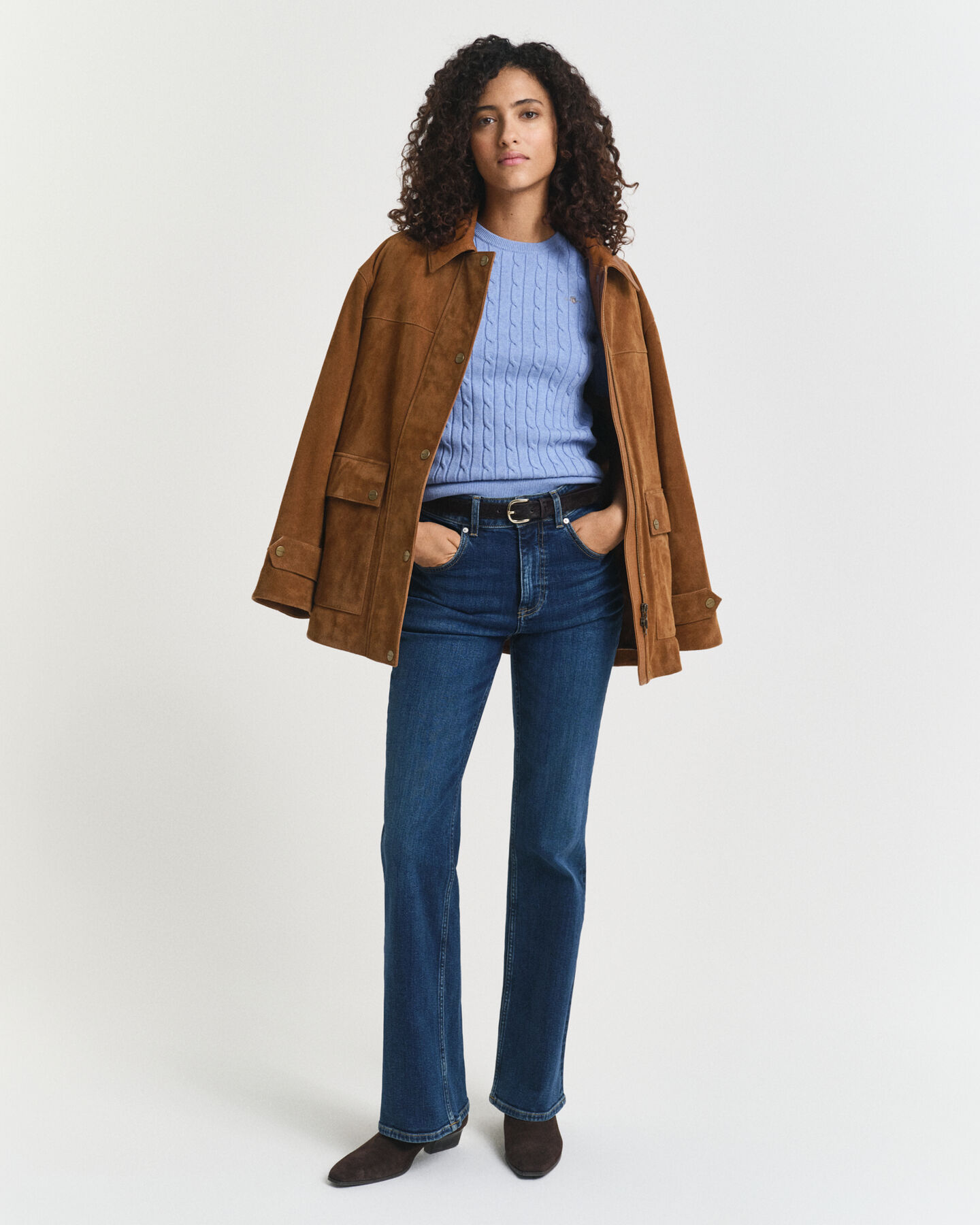 Kabelstickad tröja i bomullsstretch