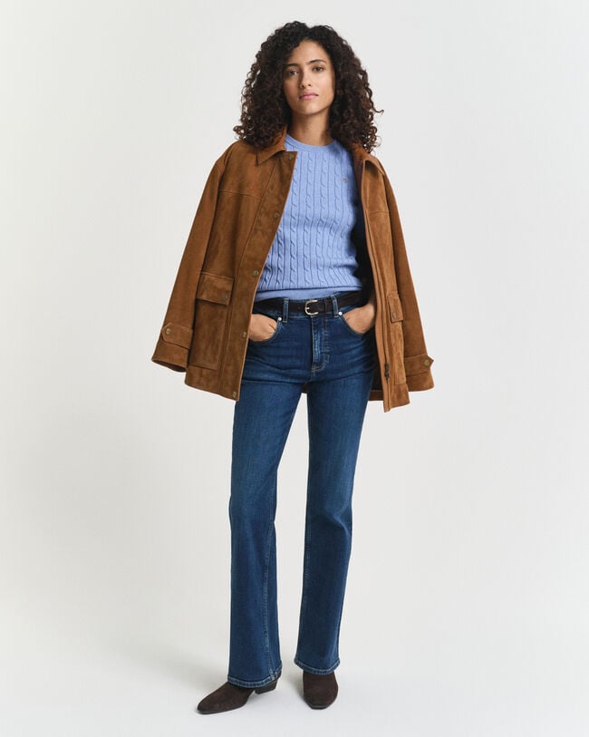 Kabelstickad tröja i bomullsstretch