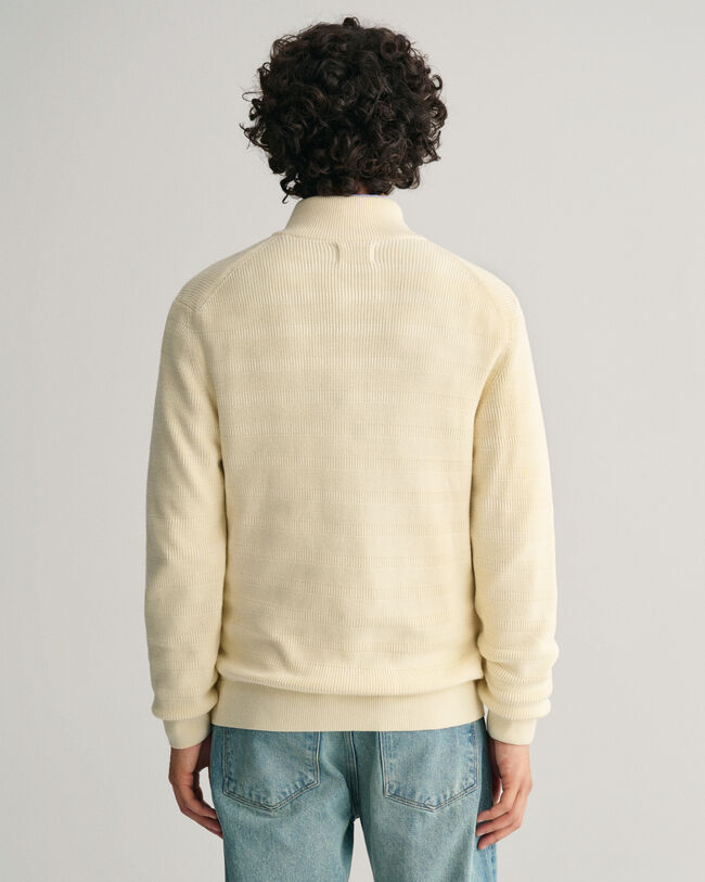 Randig bomullscardigan med struktur och dragkedja