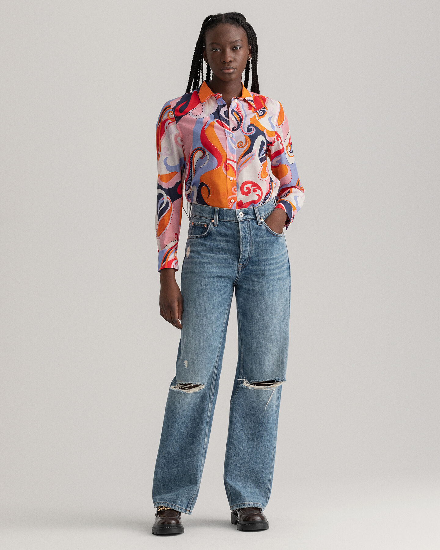 Regular fit paisleyskjorta i bomullssiden