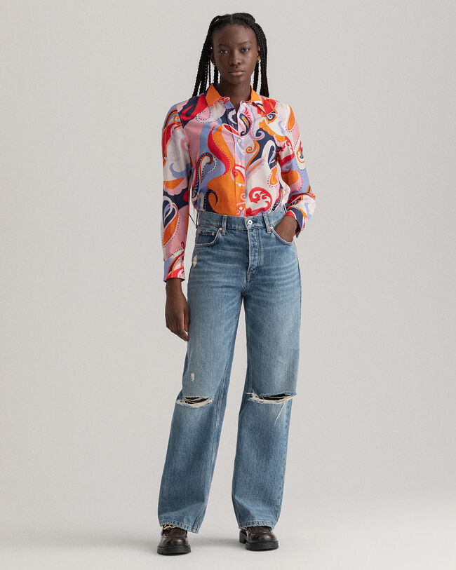 Regular fit paisleyskjorta i bomullssiden