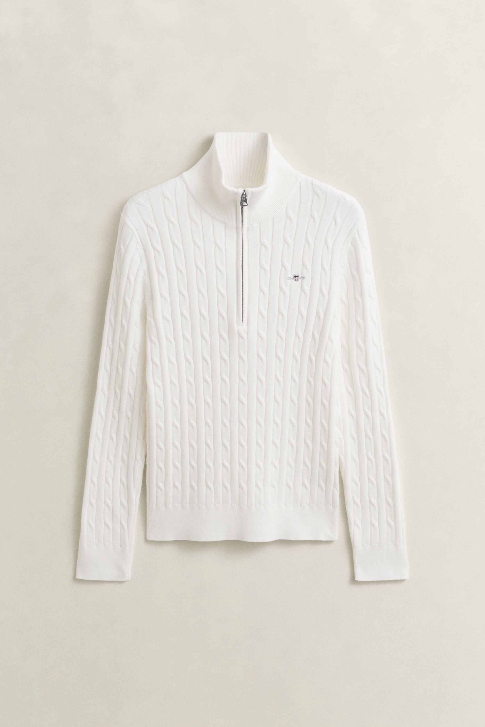 Stretchig kabelstickad tröja med half-zip
