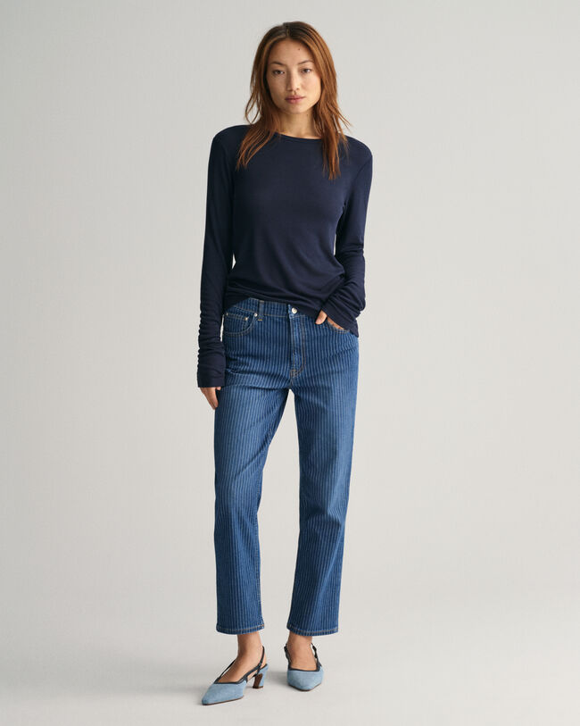 Randiga cropped jeans med raka ben