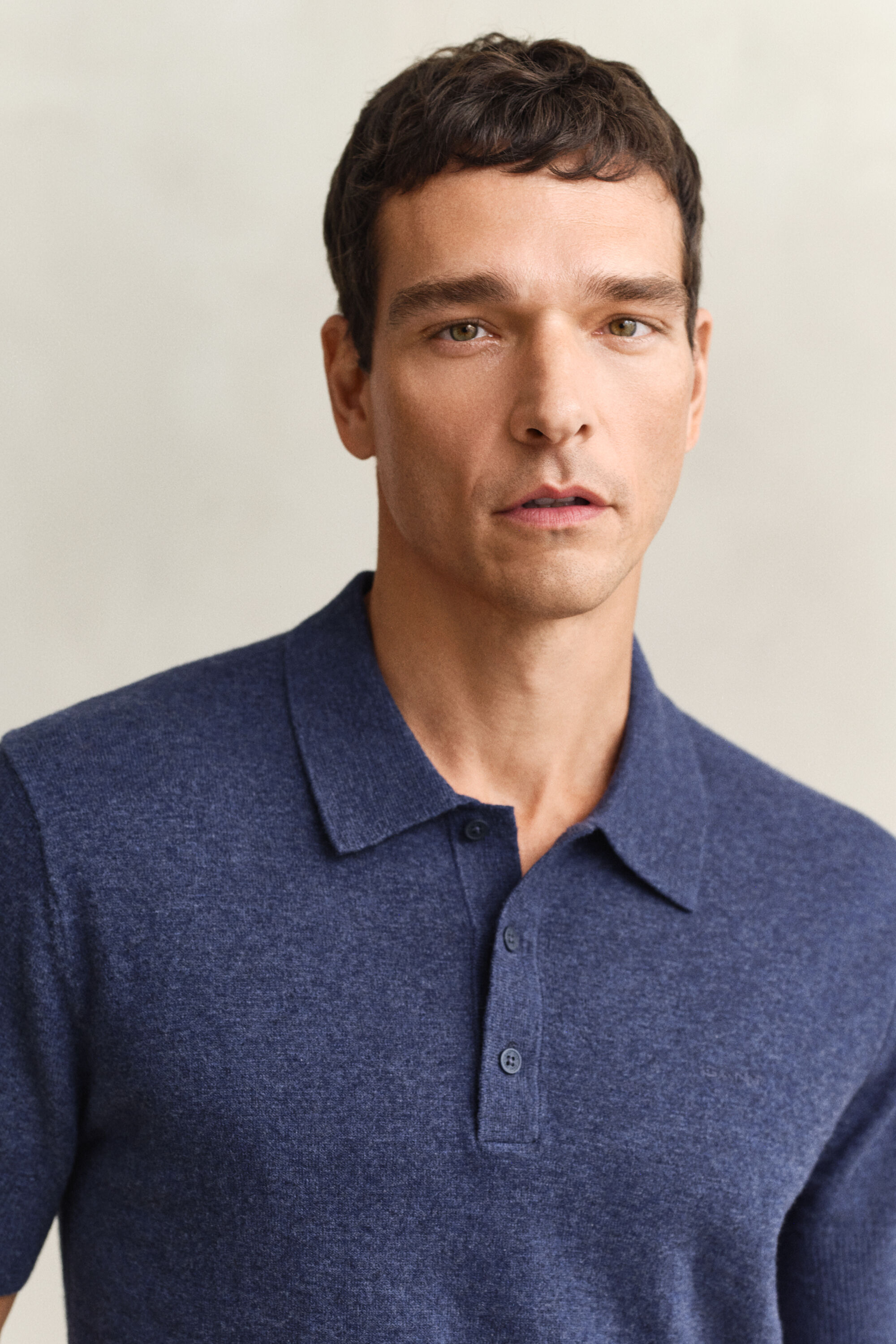 Kortärmad pikétröja i grovspunnen bomullsblandning