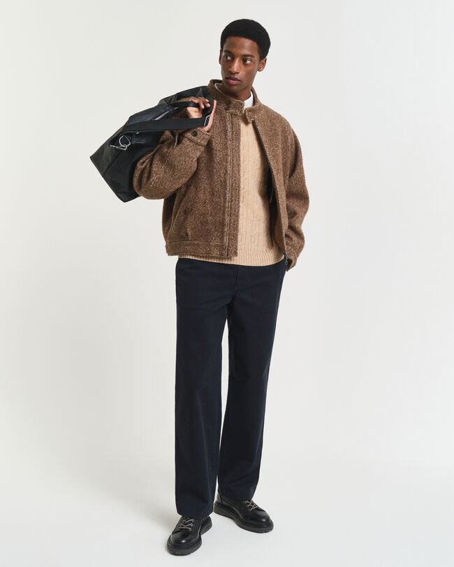 Kabelstickad rundhalsad ylletröja